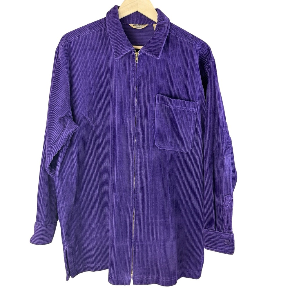 Vintage Northwest Blue Corduroy Shirt Jacket Purple Size M Oversized Full Zip